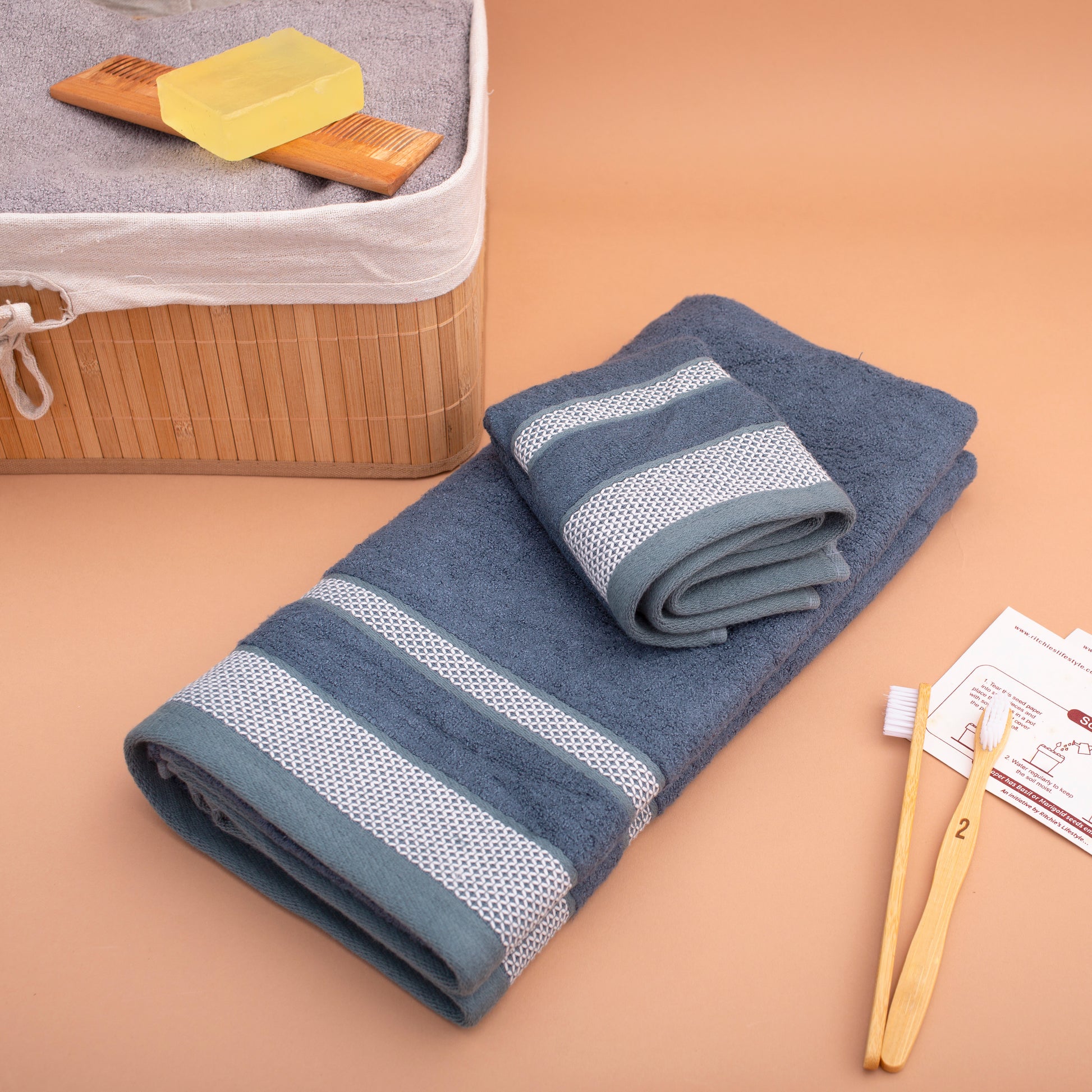 Ritchies Lifestyle Bamboo 450 GSM Bath Towel & Hand Towel Combo (Pack of 2)